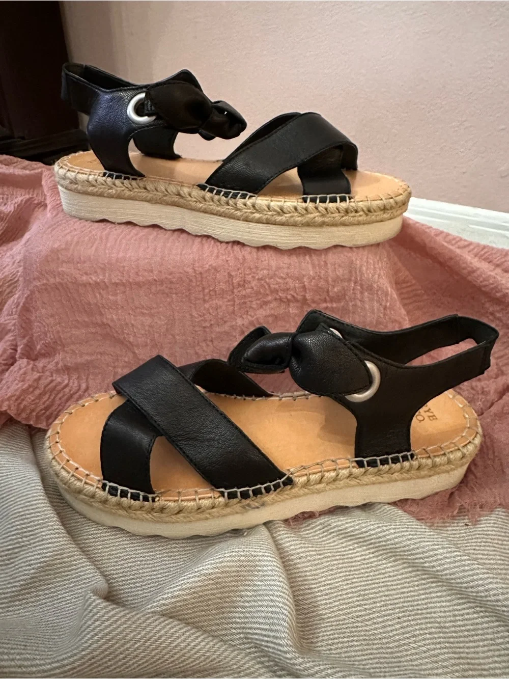 Frye Black Espadrille Platform Sandals - Size 9